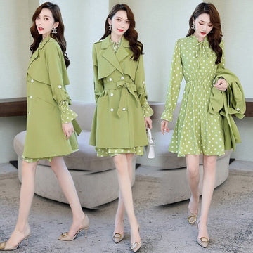 Ladies Knee Length Dress Suits for Women Office Wear Long Trench Coat & Dress 2 Two Piece Set Clothing Women Formal Dresses Suit