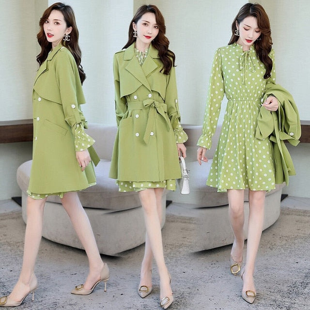 Ladies Knee Length Dress Suits for Women Office Wear Long Trench Coat & Dress 2 Two Piece Set Clothing Women Formal Dresses Suit