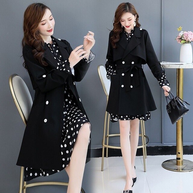 Ladies Knee Length Dress Suits for Women Office Wear Long Trench Coat & Dress 2 Two Piece Set Clothing Women Formal Dresses Suit