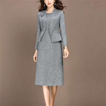 Women Suits Elegant Office Ladies Formal Work Business Wear Autumn Slim Blazer Jacket Plus Size Knee Length 2 Piece Set Clothing