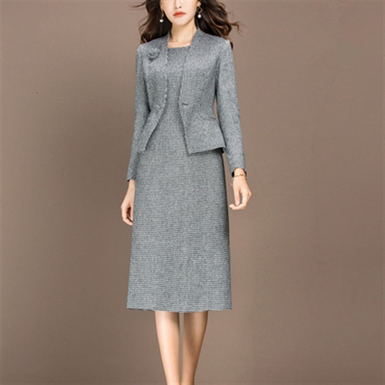 Women Suits Elegant Office Ladies Formal Work Business Wear Autumn Slim Blazer Jacket Plus Size Knee Length 2 Piece Set Clothing