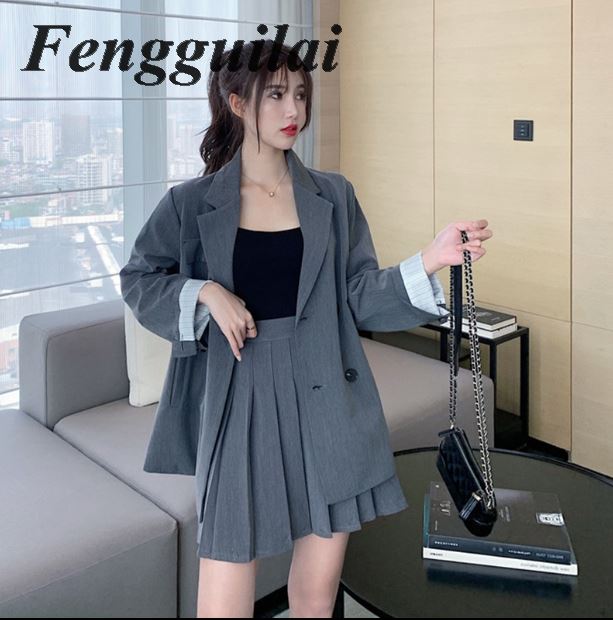 Two Piece Set Lady Casual Blazer + Mini Skirt Clothing Set Women Spring Autumn 2020 New Female Office OL Outfits Workwear