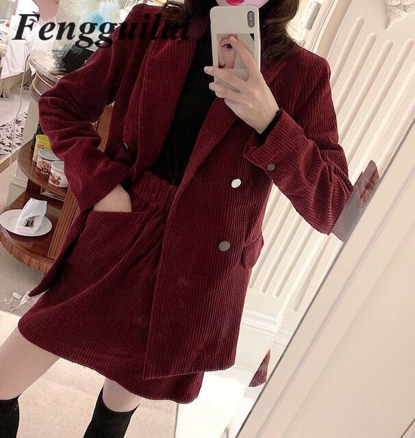 Two Piece Set Lady Casual Blazer + Mini Skirt Clothing Set Women Spring Autumn 2020 New Female Office OL Outfits Workwear