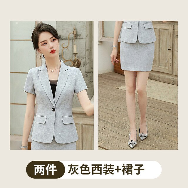 Casual women's skirt suit feminine interview clothing Summer 2020 hotel front desk overalls Office Slim Skirt Two-piece