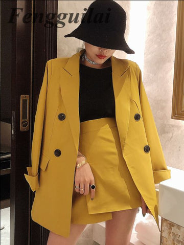 Two Piece Set Lady Casual Blazer + Mini Skirt Clothing Set Women Spring Autumn 2020 New Female Office OL Outfits Workwear