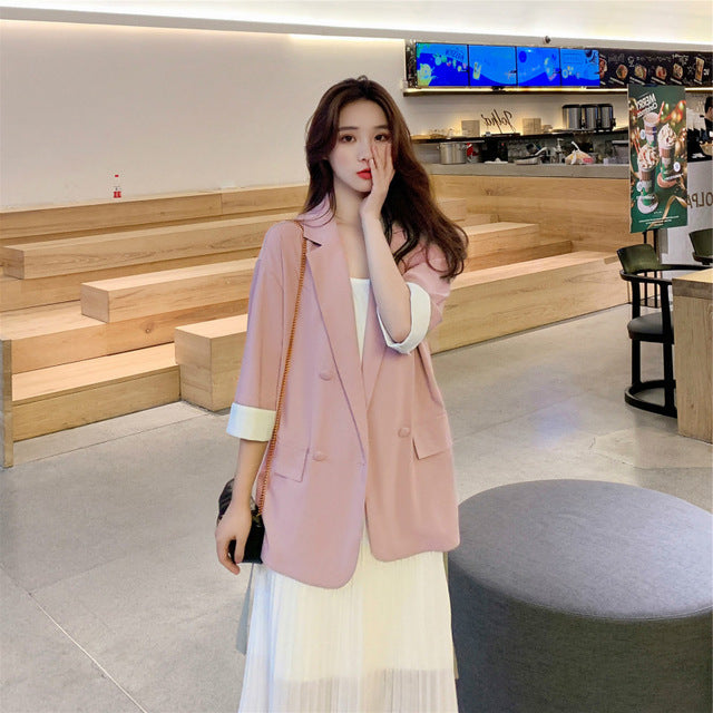 Fashion Suit Women's Clothing New Loose Cotton and Linen Small Suit Jacket Suspender Dress Suit Korean Two-piece Suit Female