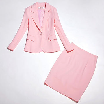 2020 new small suit skirt two piece work clothes interview women's clothing High quality slim pink ladies blazer Elegant skirt