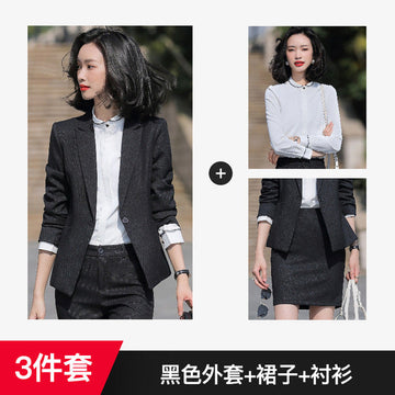 Black Formal Skirt Suits Women Business Work Jacket  Set Fashion Blazer Office Lady OL Female Clothing Long Sleeve 2 Piece Set
