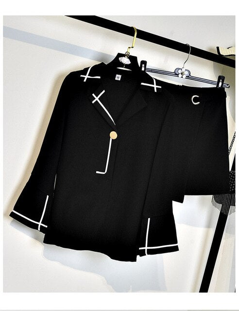 Skirts Set New Spring Women's Office Ladies Notched Shirts Tops And Cut Woman Skirts Casual Ladies Clothing Suit Set NS74
