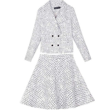 Runway 2 Piece Set Womens Vintage Skirt Suits for Ladies Office Clothing Korean Black White Plaid Jacket and Skirts Suit Women