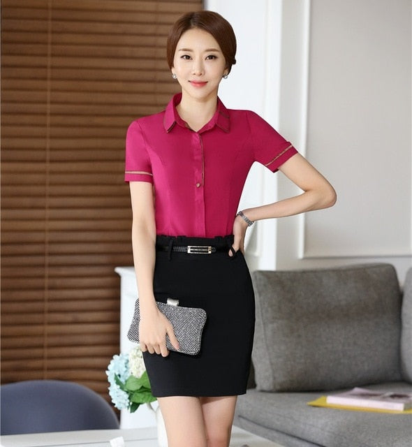Ladies Formal Uniform Style Professional Tops And Skirt Female Outfits Clothing Set Office Work Wear Beauty Salon Uniforms